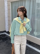 糖果色长袖衬衫女韩版叠穿衬衣设计感小众奶黄色上衣
