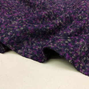 半米价/紫色调调进口圈圈羊毛粗纺小香风布料秋冬款大衣外套面料