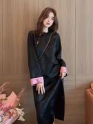 黑色改良旗袍2024年轻款，高级感气质高端新中式女装长袖连衣裙