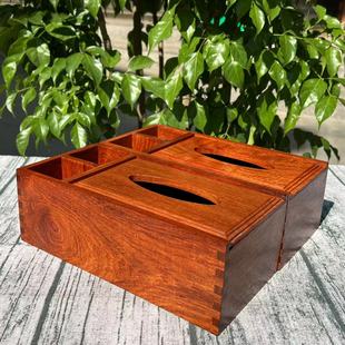 红木纸巾盒缅甸花梨木大果紫檀，榫卯客厅中式抽纸盒桌面纸巾收纳盒