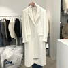 白色毛呢外套女中长款2023冬季韩版宽松系带高级加厚呢子大衣