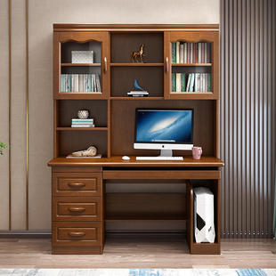 定制新中式全实木书房，书桌书架一体现代简约家用写字桌电脑桌办公