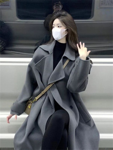 灰色呢子大衣女2023年秋冬季赫本风，毛呢外套高级感小个子韩系