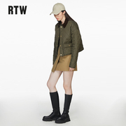 RTW短款棉服女绗缝菱格灯芯绒翻领秋冬轻薄美式复古军绿棉袄外套