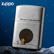 zippo打火机正版zoop贴章望月猫咪镶嵌个性创意限量zipo男士
