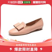 香港直发FERRAGAMO 女士SARNO系列裸粉色牛皮蝴蝶结花朵跟平底鞋