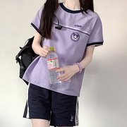 可爱软妹卡通刺绣学生运动服套装女夏季日系学院风短袖短裤两件套