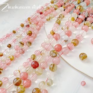 春风桃红新中式淡粉色圆珠，散珠串珠手链项链，diy饰品材料配件