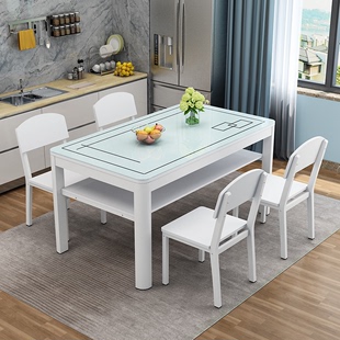 钢化玻璃餐桌椅组合长方形，小户型家用4人6人吃饭桌子现代简约轻奢