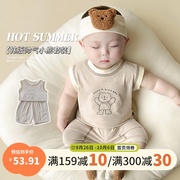 宝宝夏装套装男2023薄款无袖韩版运动装6-12个月婴儿衣服夏季