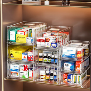 抽屉式药物收纳盒医药箱家庭装大号药品急救药盒收纳箱透明多层