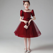 儿童礼服公主裙女童小主持人钢琴演奏花童表演服装高端红色演出服