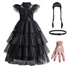 欧美女童网纱镂空蛋糕长裙，cosplay美剧同款舞会，礼服裙黑色连衣裙