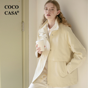 cococasa设计感欧洲站工装，白色风衣女短款2024春新卡其棉欧货外套
