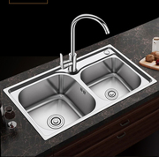 厨房304不锈钢水槽双槽加厚一体成型手工，单水池(单水池)洗碗洗菜盆洗手盆