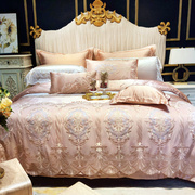 高L端蕾丝纯棉四件套欧式全棉丝滑样板房间床上用品婚庆床盖六件
