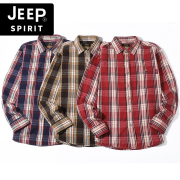 jeep吉普2022男士纯棉格子衬衫，长袖宽松全棉，休闲大码衬衣上衣