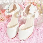 女童白色水晶鞋小主持人晚礼服花童公主，裙舞台钢琴演出比赛高跟鞋