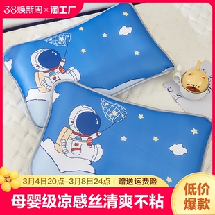 儿童冰丝枕套一对装30×50单个宝宝，凉枕凉席枕头套装凉垫枕席恐龙
