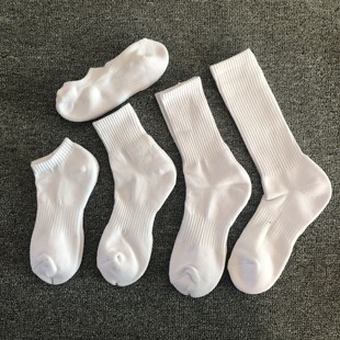 5双装毛巾底男女士短长纯棉袜子纯黑白色中高筒袜篮球袜