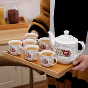 L陶瓷茶具套装带托盘描金花餐厅家用茶壶水杯骨瓷欧式咖啡壶整套