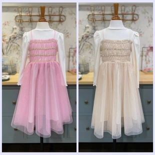 100-145韩系高端女童两色，网纱拼接假两件长袖，连衣裙礼服裙