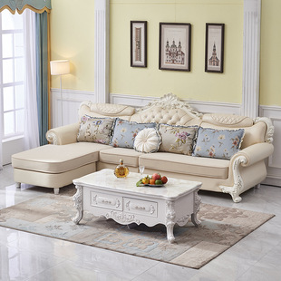 欧式布艺沙发客厅组合转角，贵妃大小户型整装，可拆洗实木简欧沙发