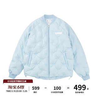 FPA浅蓝色压印棒球羽绒服 国潮牌情侣冬季加厚保暖短款冬装外套男