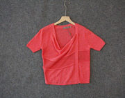 夏季甜美休闲百搭玫红色纯色短袖针织衫