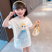 女童洋装夏季短袖t薄款艾莎公主裙儿童女宝宝T夏装纯棉T恤衫