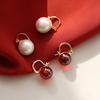 红色石榴石s925纯银，耳环高级感耳钉珍珠，耳饰女士气质2024