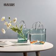 网红小鱼缸现代简约透明养鱼玻璃花瓶创意家居摆件桌面客厅装饰品