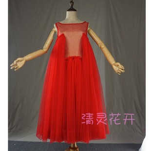 定制大红色大摆网纱蓬蓬裙舞台，走秀摄影高腰，背心连衣裙qlhkq20202