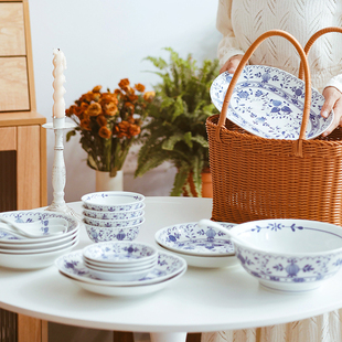 十一窑景德镇青花瓷蓝洋葱饭碗家用中式陶瓷碗盘餐具套装送礼礼盒