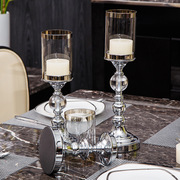欧式水晶烛台创意电镀金属铁艺，烛台摆件蜡烛台三件套客厅餐桌装饰