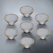 品茗杯玻璃小茶杯功夫茶具套装家用耐热透明描金斗笠杯锤纹玻璃杯