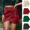 Solid color casual hip wrap skirt纯色休闲不规则包臀半身裙女