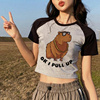 Capybara Y2K Crop Top INS超火水豚印花短装露脐装超短T恤辣妹装