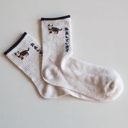 日系女士短袜可爱猫猫爱干净浅燕麦色袜子四季款
