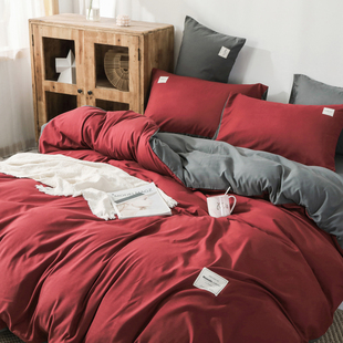 网红纯色床上用品四件套1.51.8m被套，床单双人被子套件双拼贴布绣