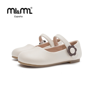 m1m2西班牙童鞋女童春季口袋花朵皮鞋舒适软底单鞋简约小皮鞋
