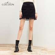 miss COCOON高腰短裙冬通勤简约时尚气质蕾丝半身裙