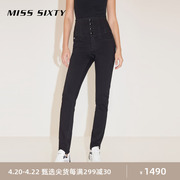 misssixty2024春季牛仔裤，女四扣超高腰，修身显瘦黑色铅笔裤