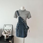 迷迭少女 中古纯棉牛仔水洗蓝蝴蝶结背带裙女春夏迟伞伞 24/ss