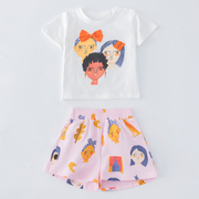 2024韩版女童夏季套装蝴蝶结，t恤短袖沙滩宝宝，短裤儿童两件套洋气