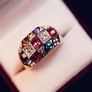 欧美风格饰品奥地利彩钻指环，幻彩水晶女款奢华高贵经典戒指