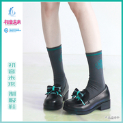 正版天羽川x初音未来联名jk制服鞋春夏季女生，中跟厚底黑色小皮鞋
