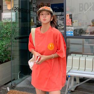 韩国特大码女装胖mm夏装可爱卡通，笑脸图案宽松短袖t恤602
