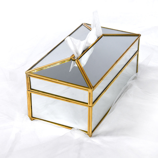 欧式北欧创意玻璃纸巾盒ins风客厅，家用防水镜面抽纸盒轻奢华简约