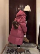 粉色中长款羽绒棉服，女2023冬季高级感连帽，加厚反季棉衣袄外套